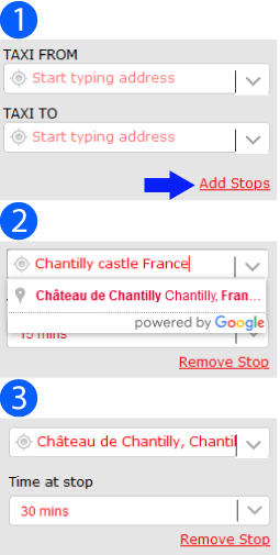 Long distance taxi booking form add stops