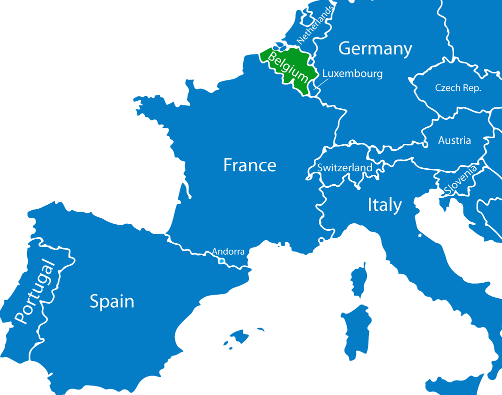 Map of our area of operation across Belgium and the European Union countries