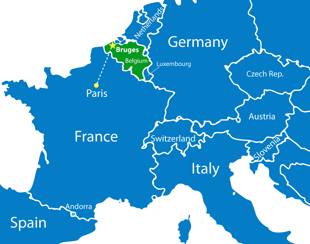 Map of our area of operation Belgium - Taxi and private transfers between Paris and Bruges