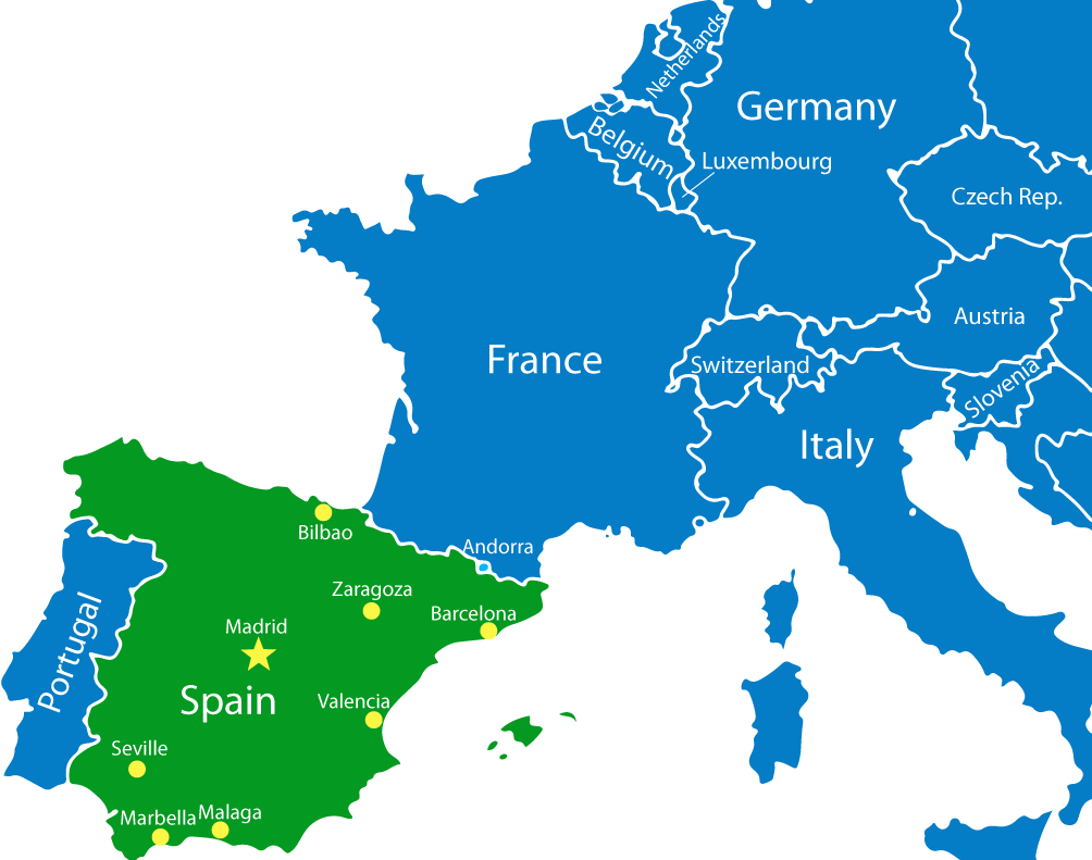 Map of our area of operation private transfer and taxi from Paris to Madrid Spain
