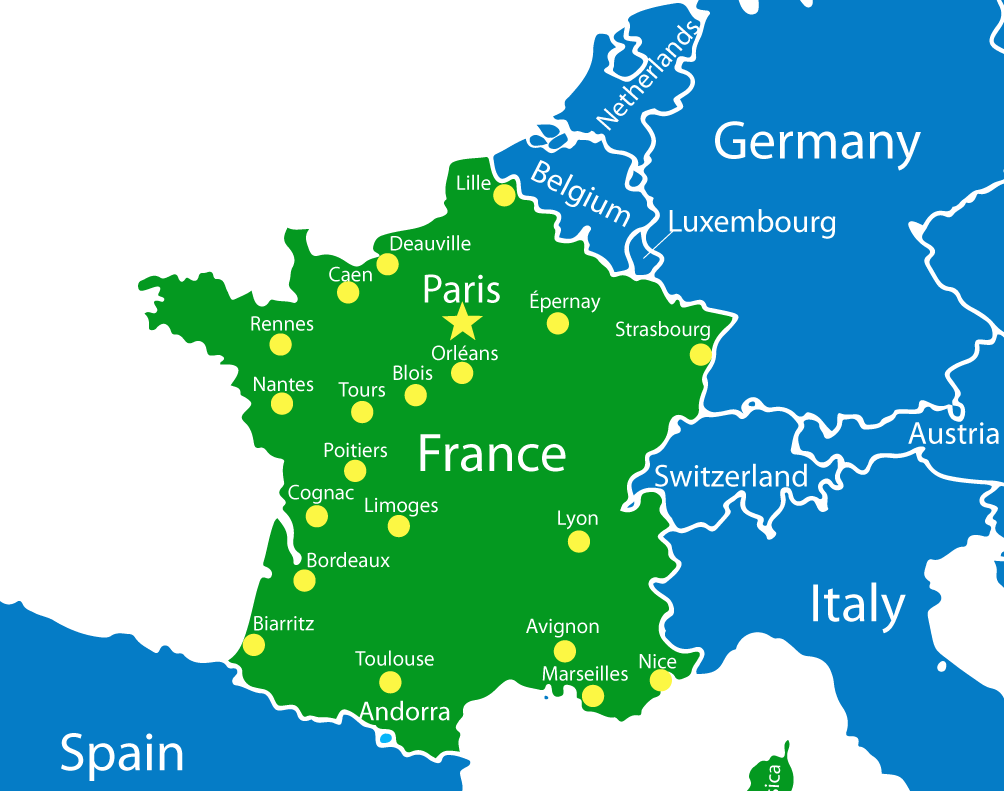 Map of our area of operation across France and EU