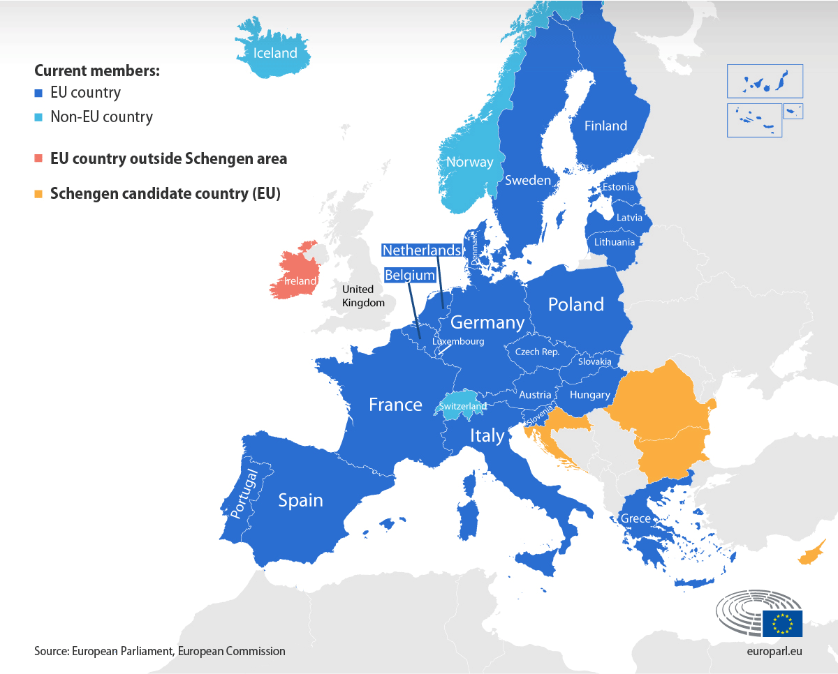 Map of the Schengen Area