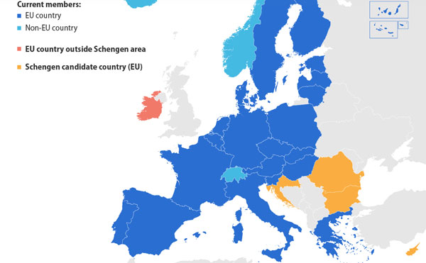 Carte de l'espace Schengen