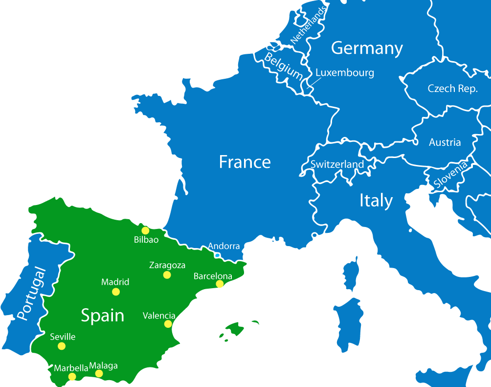 Map of our taxi and private transfers area of operation between France and Spain