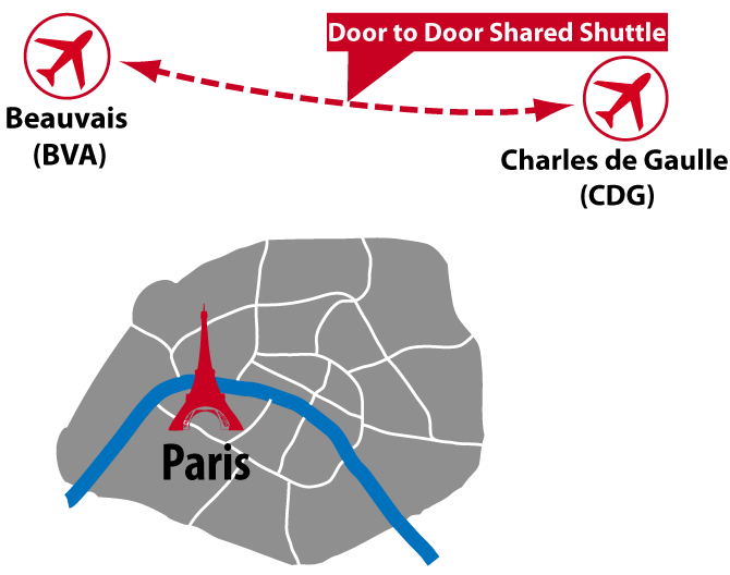 Door to Door Shared Shuttles between Beauvais airport and Charles de Gaulle airport