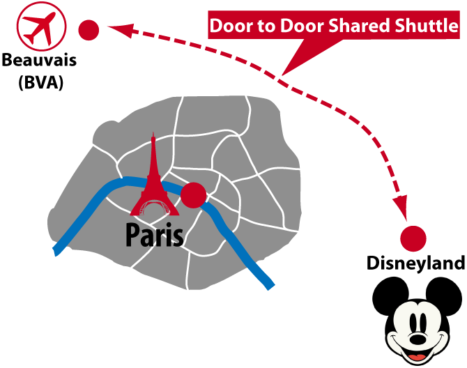 Door to Door Shared Shuttles between Beauvais airport and Disneyland Paris park and hotels