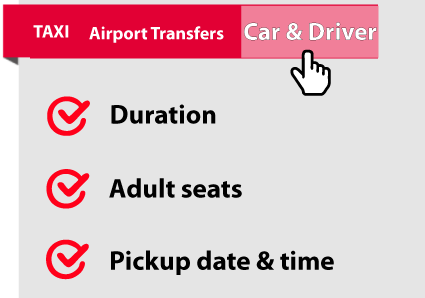 Select duration, number of seats, date and time of pick-up for your car with driver service in Paris
